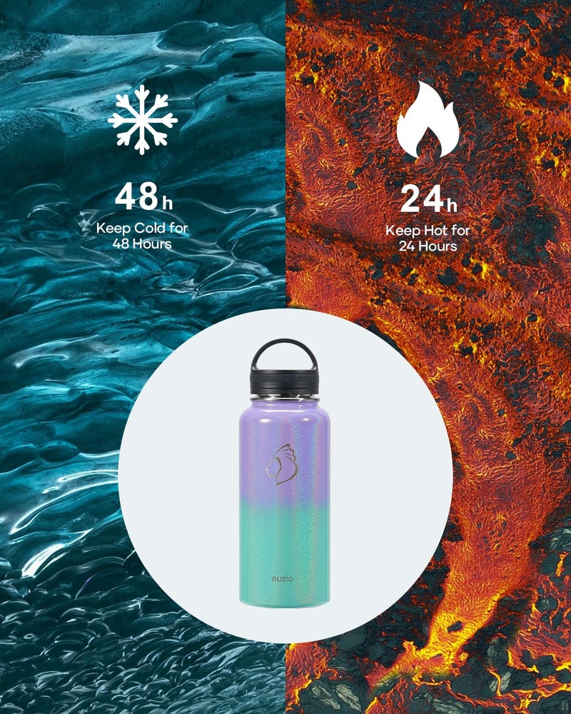 BUZIO 32 oz Water Bottle Insulated with Straw & 3 lid and Carrying Pouch  Leak Proof Anti-Slip Stainless Steel Water Flask Jug  Cold for 48 Hrs Double Vacuum Thermo Canteen  BPA-Free  Caribbean Blue - Image 2